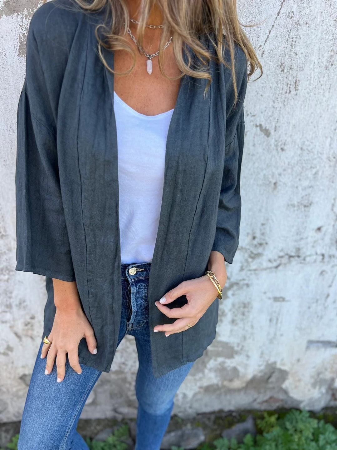 Women's Lightweight Open-Front Cardigan – Three-Quarter Sleeve