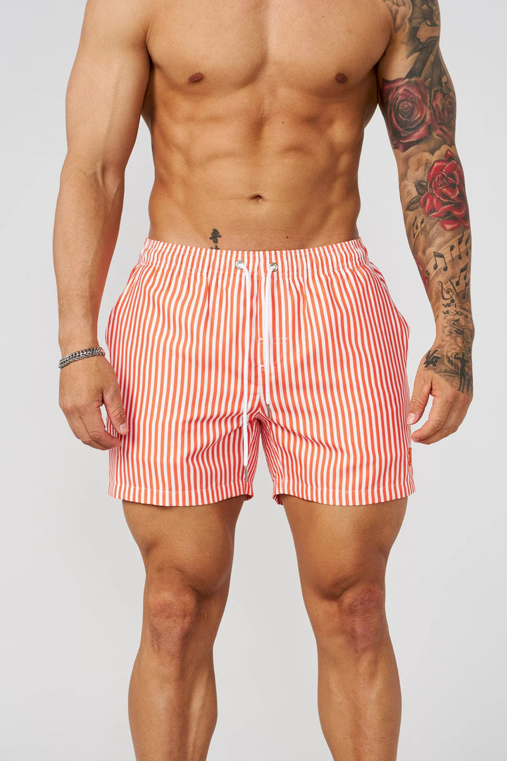 Men's Swim Shorts – Vertical Stripe Quick-Dry Drawstring