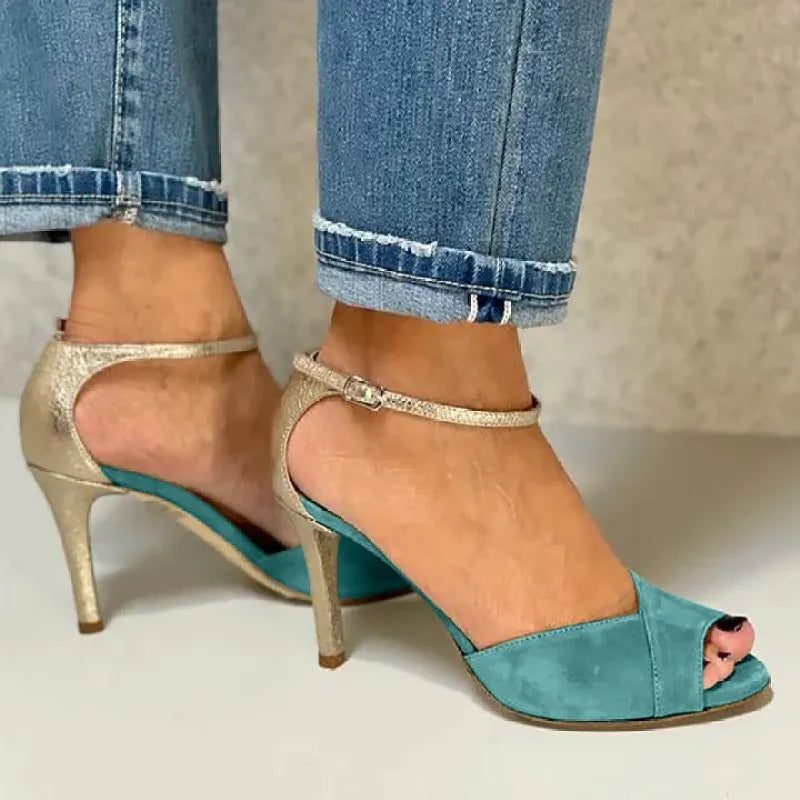 Slingback Stiletto Heels – Open-Toe Metallic Ankle Strap