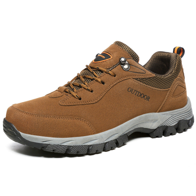 Men's Low-Cut Hiking Shoes – Suede Panel Lace-Up Rubber Outsole