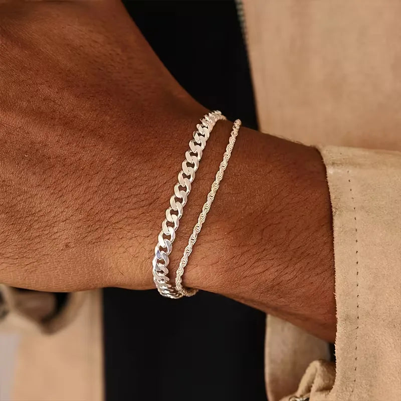 Men's Bracelet Set – Cuban Link & Rope Chain Duo