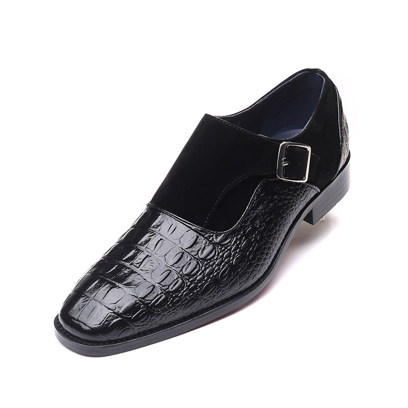 Men's Monk Strap Dress Shoes Croc Embossed – Square Toe Block Heel