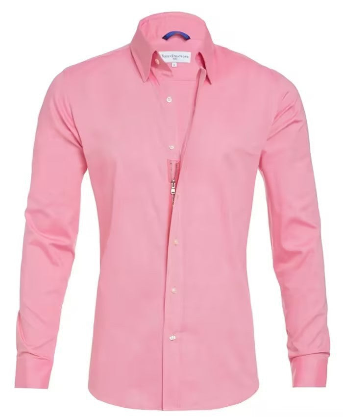 Men's Oxford Cotton Shirt – Hidden Zipper Button-Front