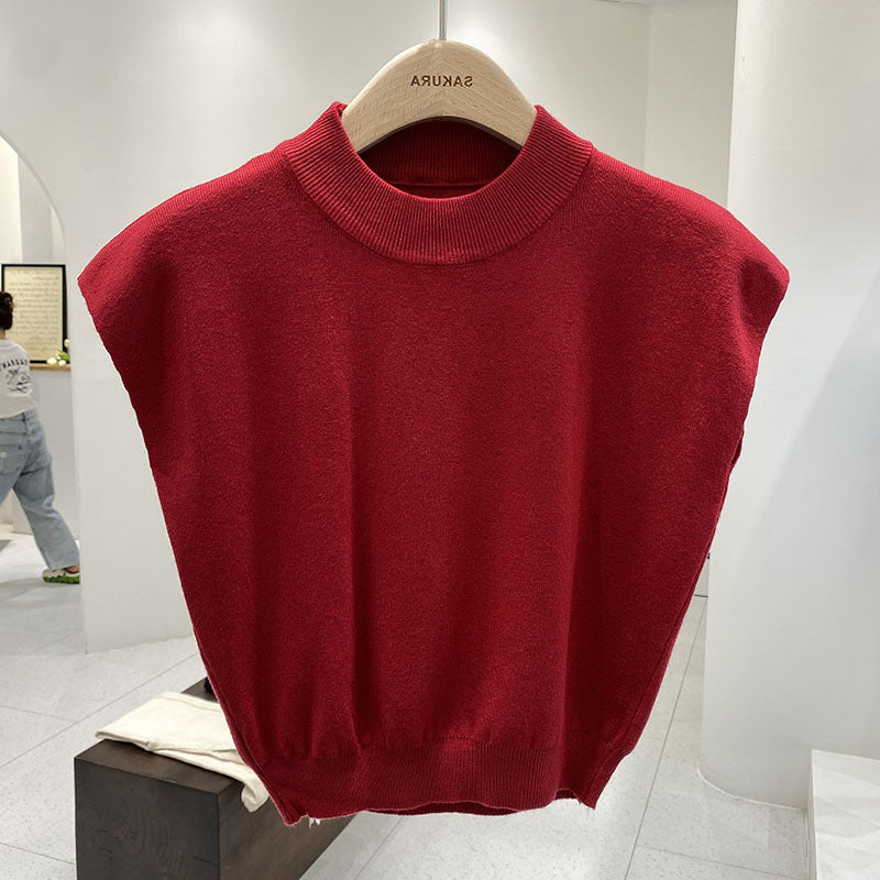 Women's Knitted Vest Top Sleeveless Mock Neck – Waist Bandage Outerwear