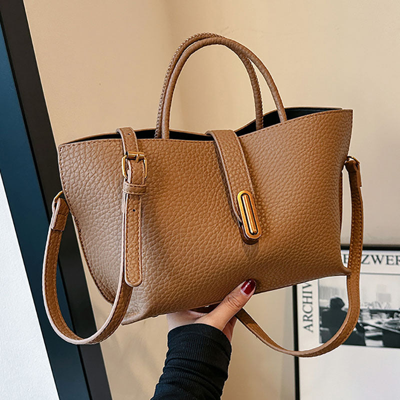 Women's Pebbled Leather Bucket Tote Bag – Zipper Top High Capacity