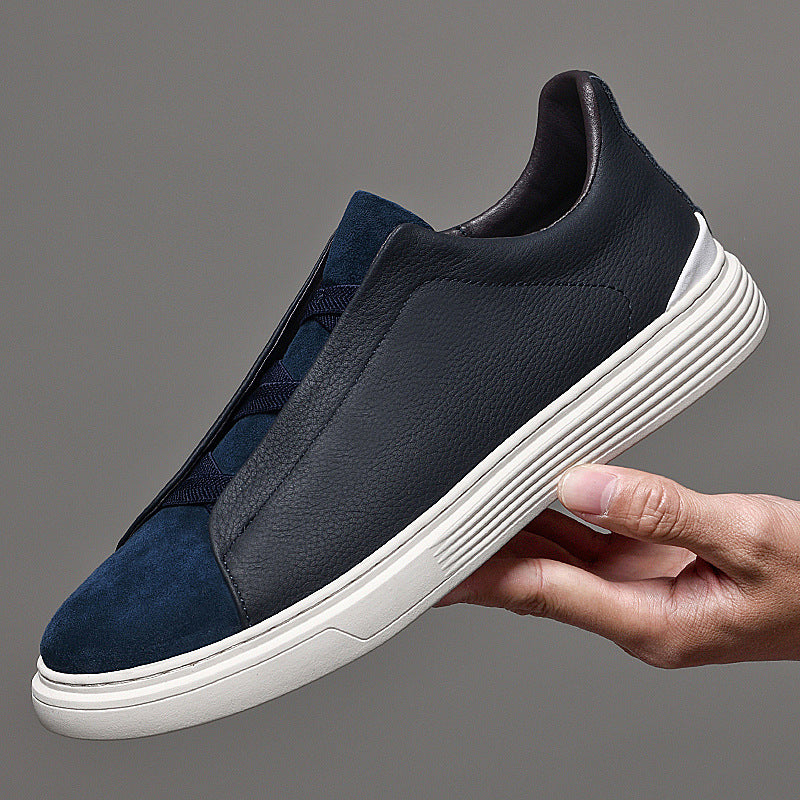 Men's Slip-On Suede Sneakers – Laceless Elasticated Strap