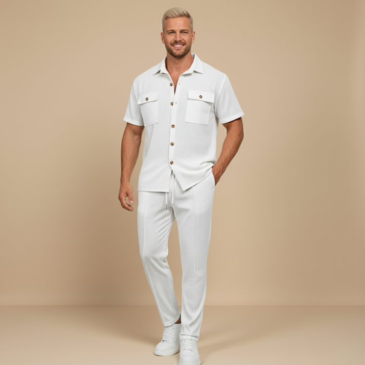 Men's Waffle-Knit Two-Piece Set – Relaxed Matching Shirt & Shorts