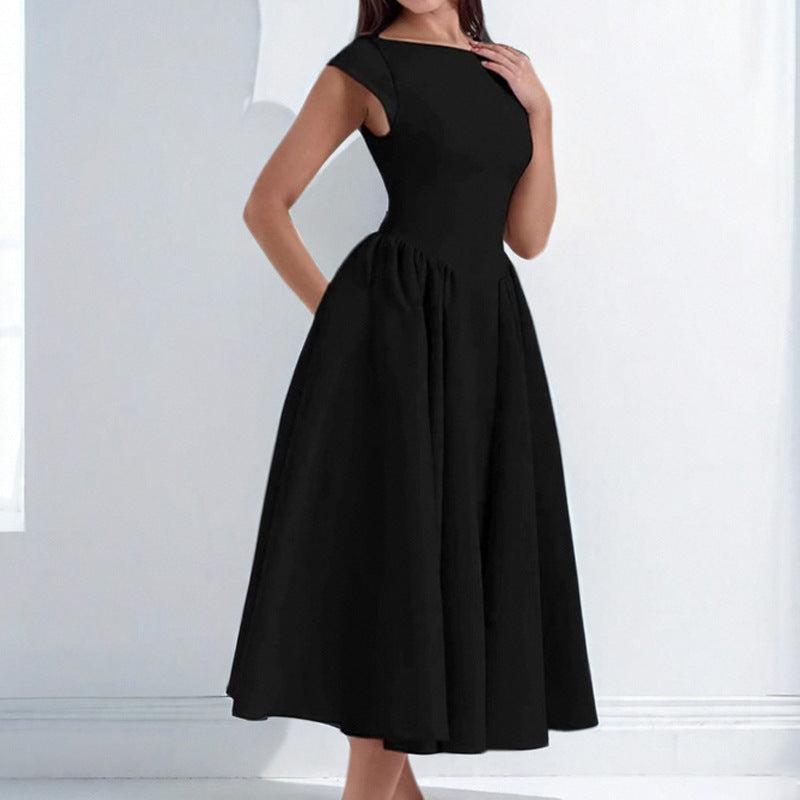 Midi Dress Women Backless Sleeveless Tank – Crew Neck Open Back