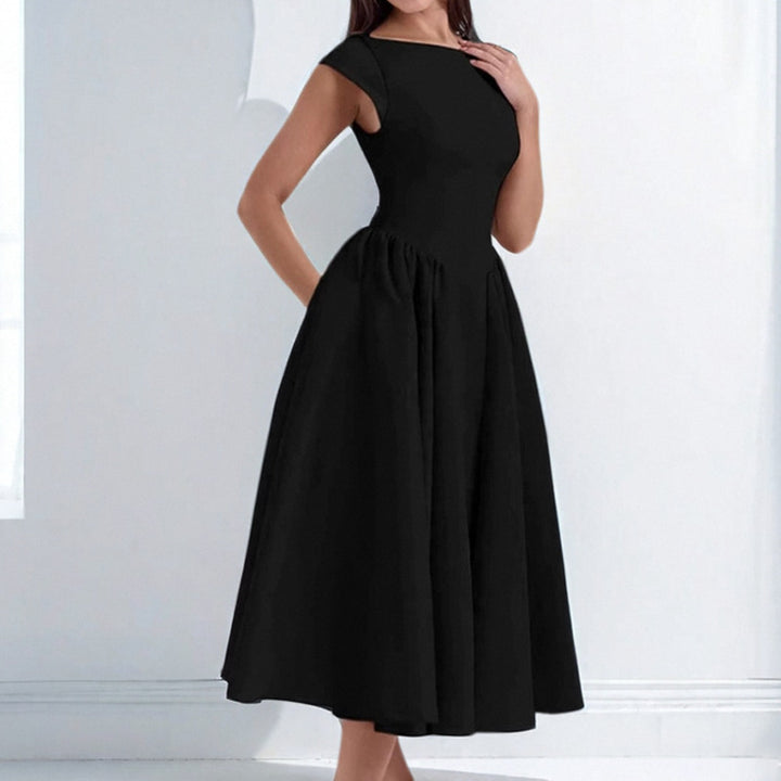 Midi Dress Women Backless Sleeveless Tank – Crew Neck Open Back