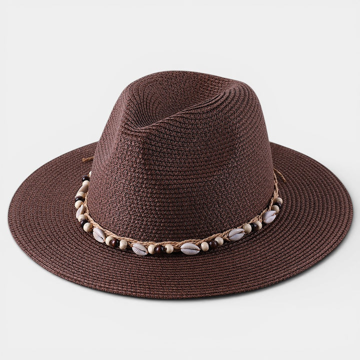 Women's Wide Brim Sun Hat – Shell & Wooden Bead Detail