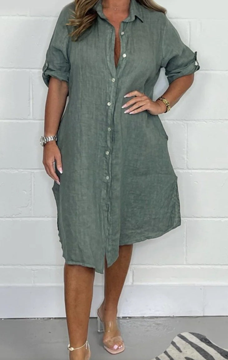 Midi Shirt Dress – Women's Button-Front Relaxed Fit