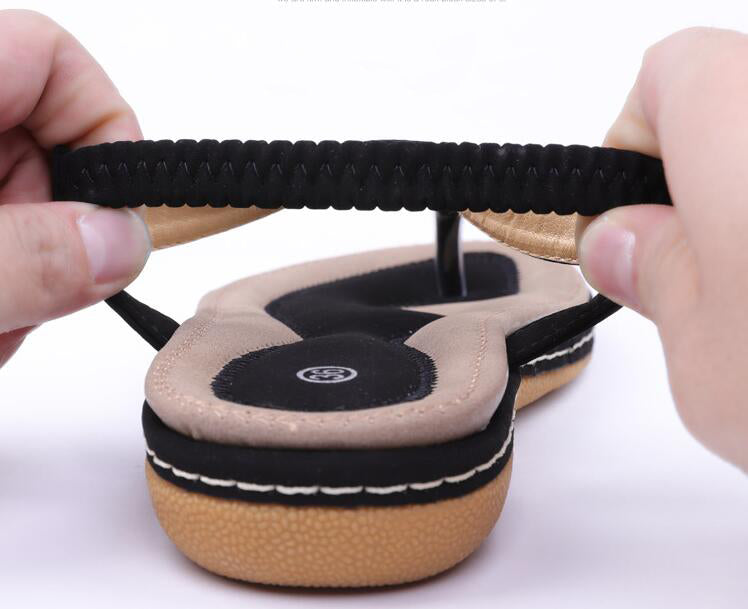 Women's Arch Support Flat Sandals Adjustable T-Strap – Massaging Footbed