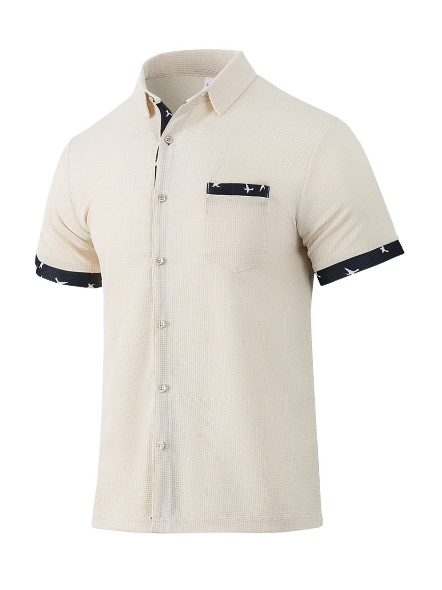 Men's Short Sleeve Summer Shirt – Plaid Trim Detail