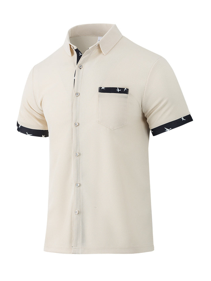 Men's Short Sleeve Summer Shirt – Plaid Trim Detail