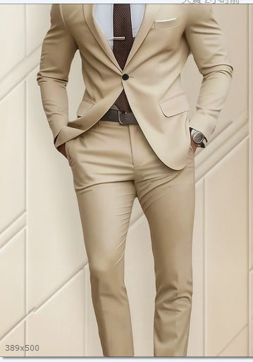 Men's Slim Fit Suit Woven Two-Piece Business Formal – Korean Tailored