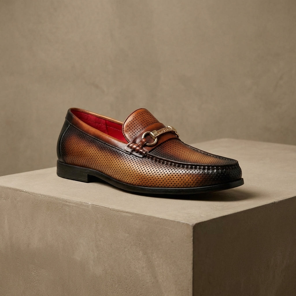 Men's Cowhide Leather Perforated Loafers – Cushioned Non-Slip Outsole