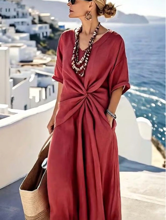 Maxi Dress Women Print Lightweight Fabric – Short Sleeve Flowy Style