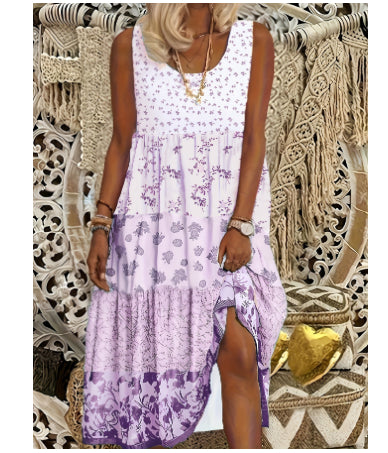 Women's Printed Maxi Dress – Sleeveless Flowy Hawaiian Style