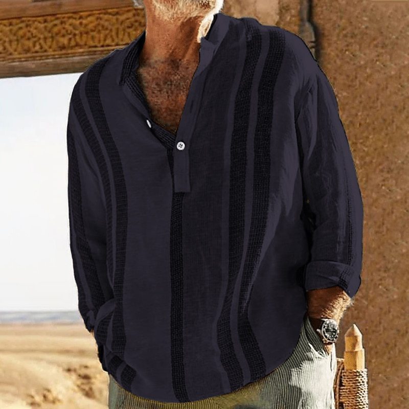 Men's Linen-Look Shirt Stand Collar Short Sleeve – Relaxed Casual