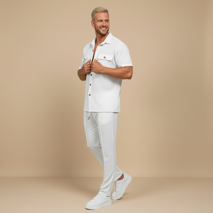 Men's Waffle-Knit Two-Piece Set – Relaxed Matching Shirt & Shorts