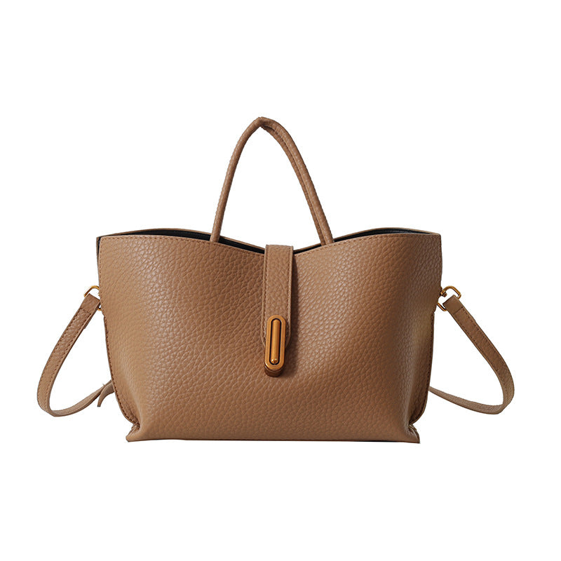 Women's Pebbled Leather Bucket Tote Bag – Zipper Top High Capacity