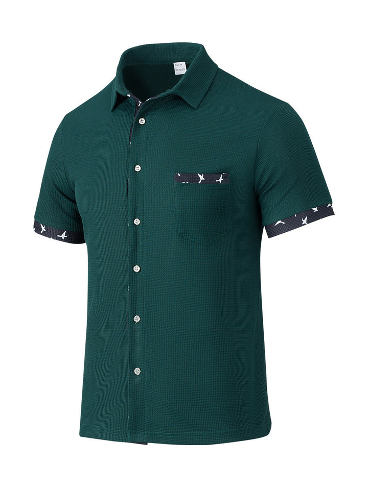 Men's Short Sleeve Summer Shirt – Plaid Trim Detail