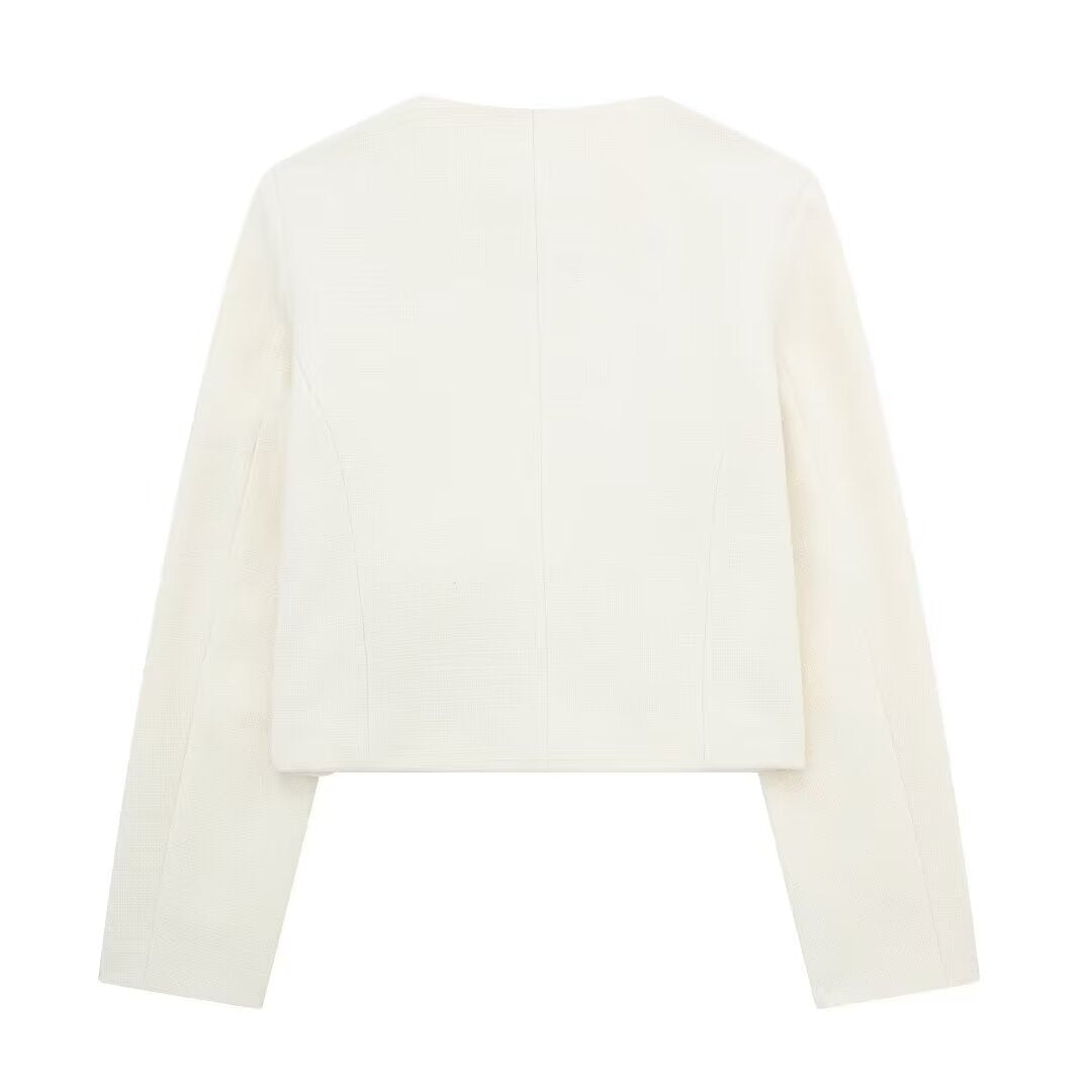Women's Cropped Bomber Jacket Button Front – Structured Layering Style