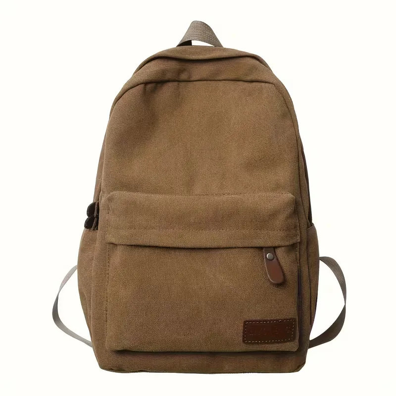 Men's Canvas Backpack with Front Pocket – Vegan Leather Patch