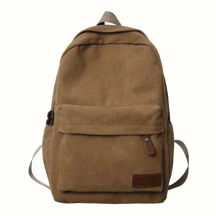 Men's Canvas Backpack with Front Pocket – Vegan Leather Patch