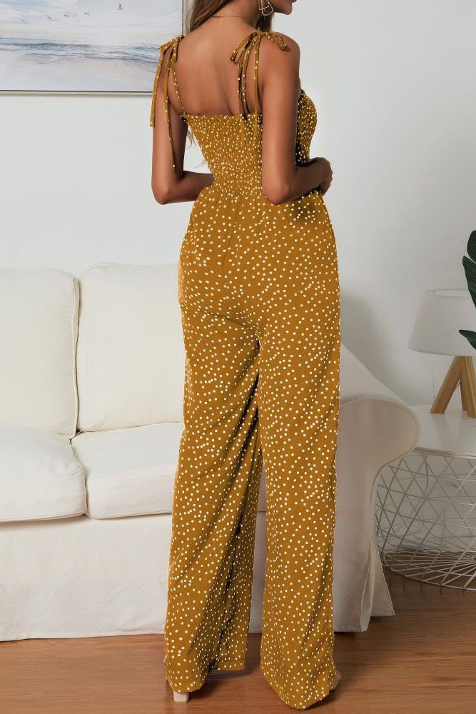 Women's Wide Leg Jumpsuit – Smocked Bodice & Spaghetti Straps