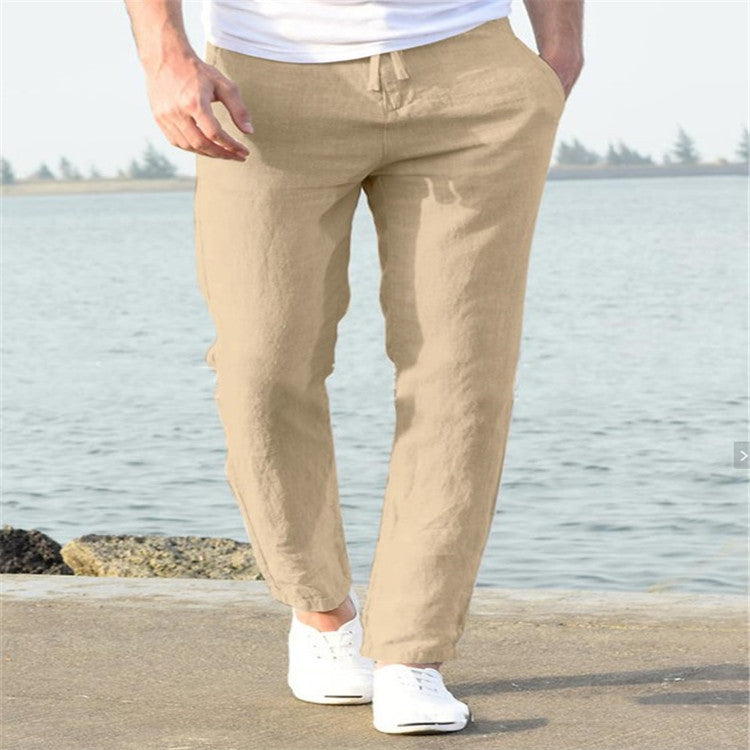 Men's Linen Pants Relaxed Straight-Leg Trousers – Breathable Natural