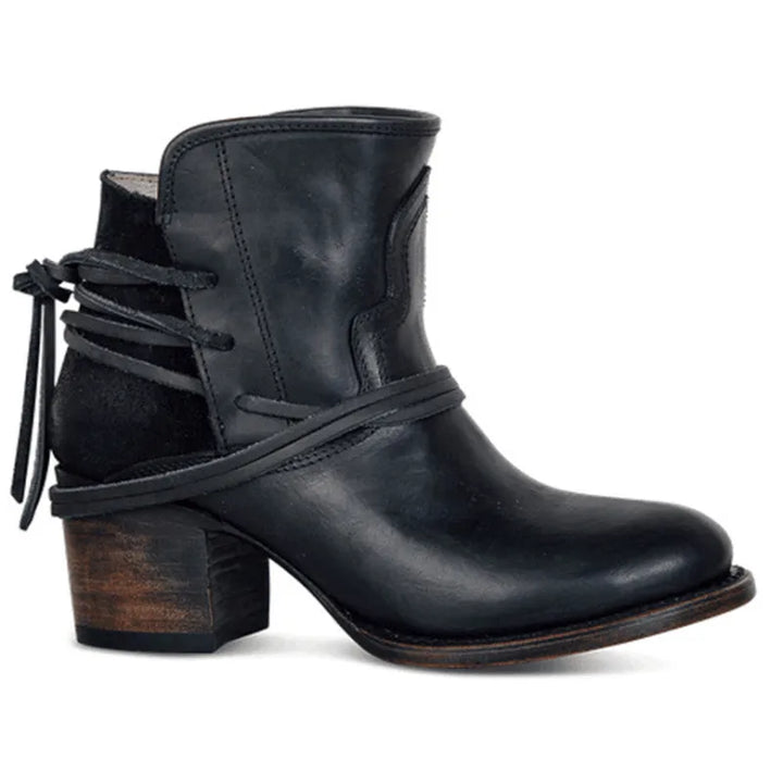 Cowboy Boots for Women – Wrap Lace Detail &amp; Stacked Block Heel