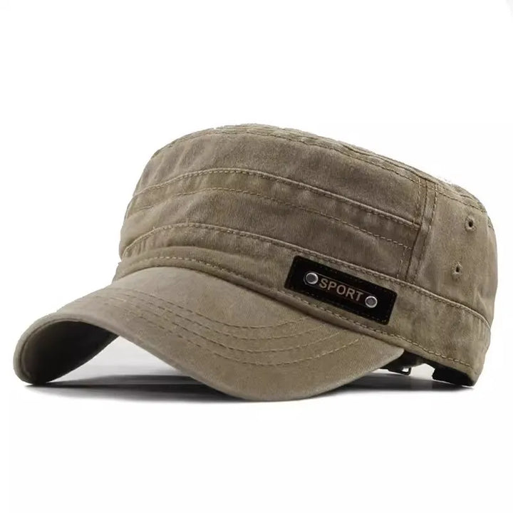 Military Cadet Cap – Flat Crown Sport Badge Hat Men