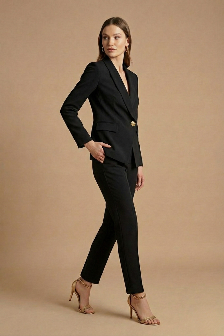 Women's Shawl Lapel Blazer Straight Leg Trousers Suit – Co-Ord Set