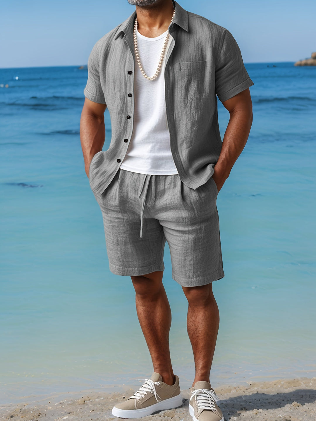 Men's 100% Linen Shirt & Shorts Set – Regular Fit Short Sleeve Co-ord