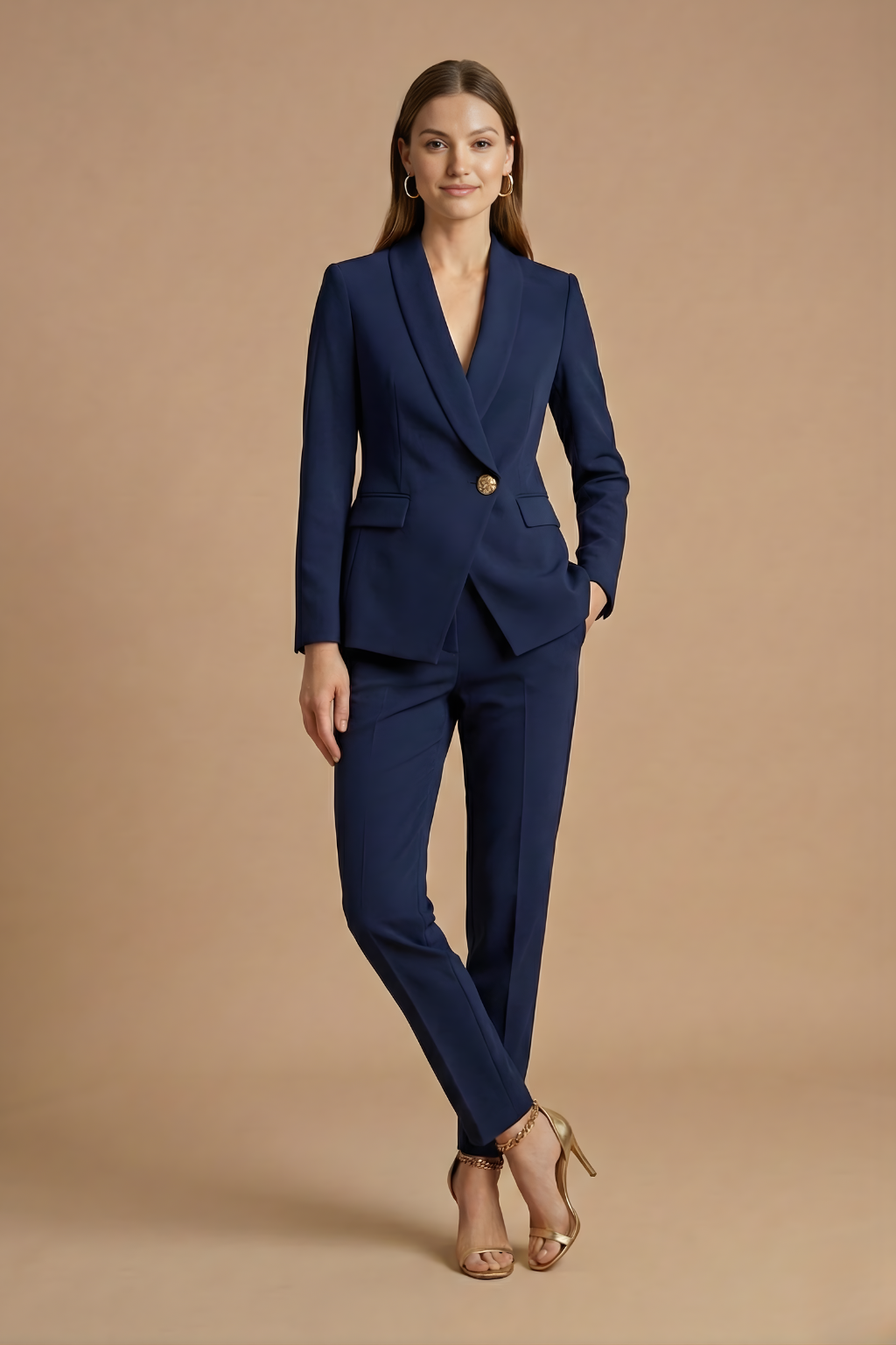 Women's Shawl Lapel Blazer Straight Leg Trousers Suit – Co-Ord Set
