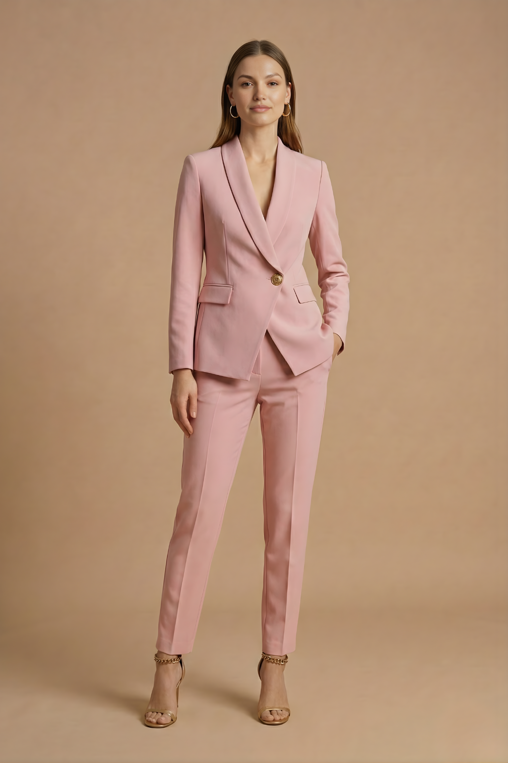 Women's Shawl Lapel Blazer Straight Leg Trousers Suit – Co-Ord Set
