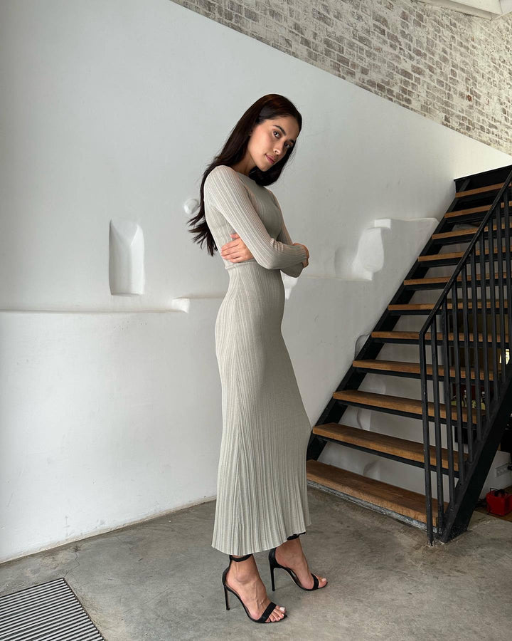 Long Sleeve Maxi Dress – Knit Angora Slimming Fit
