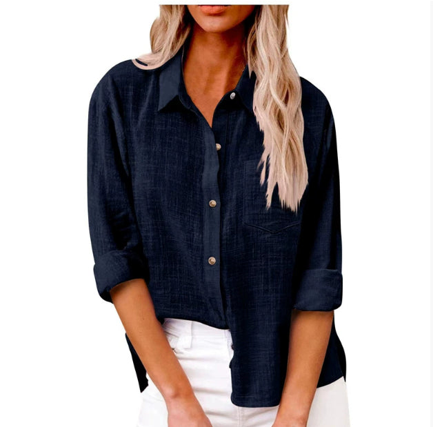Women's Lyocell-Linen Blend Oversized Longline Shirt – Classic Collar