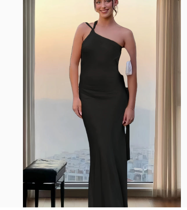 One Shoulder Maxi Dress | Thigh-High Split & Fluid Drape