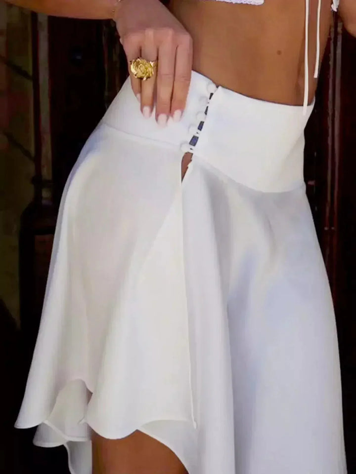 Two Piece Set: Lace-Up Crop Top & Asymmetric Midi Skirt