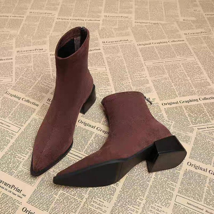 Women's Pointed Toe Block Heel Boots – Side Zip Style