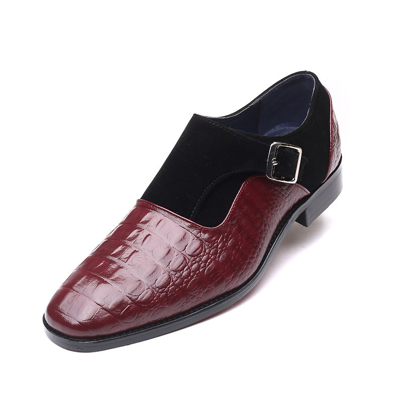 Men's Monk Strap Dress Shoes Croc Embossed – Square Toe Block Heel