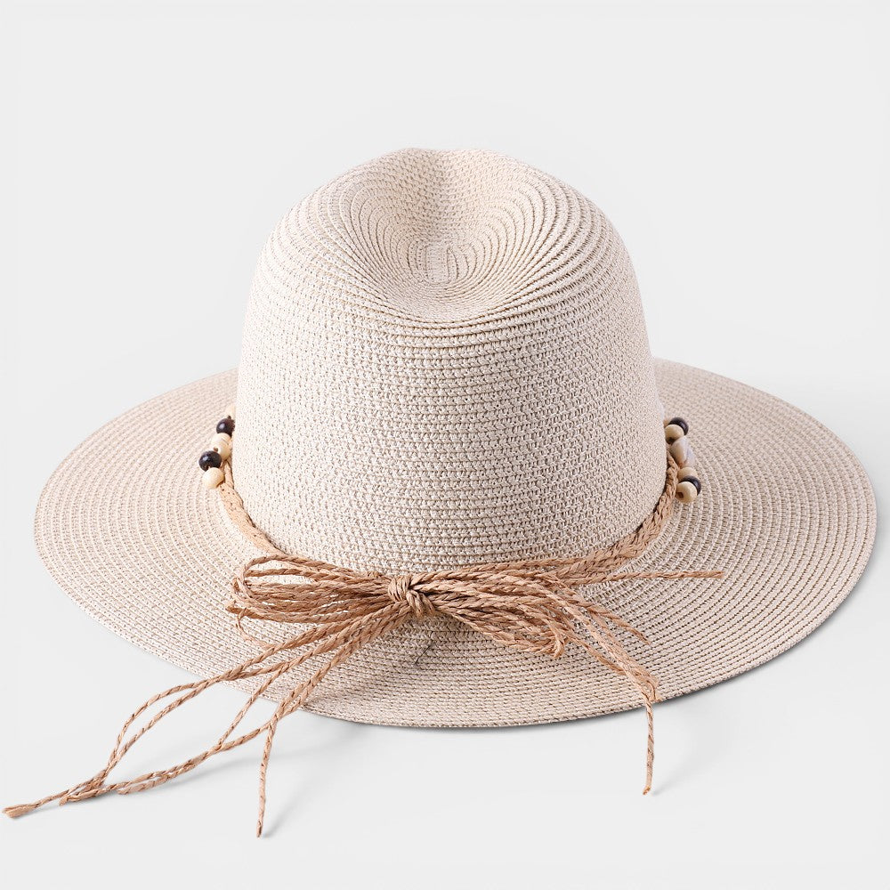 Women's Wide Brim Sun Hat – Shell & Wooden Bead Detail