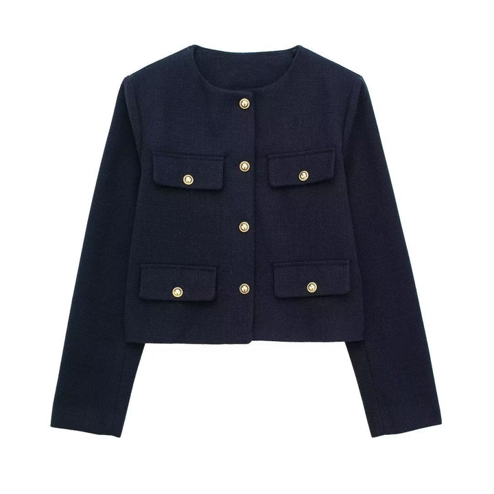 Women's Cropped Bomber Jacket Button Front – Structured Layering Style