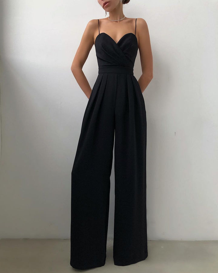 Wide-Leg Jumpsuit Women – High Waist & Sweetheart Neckline