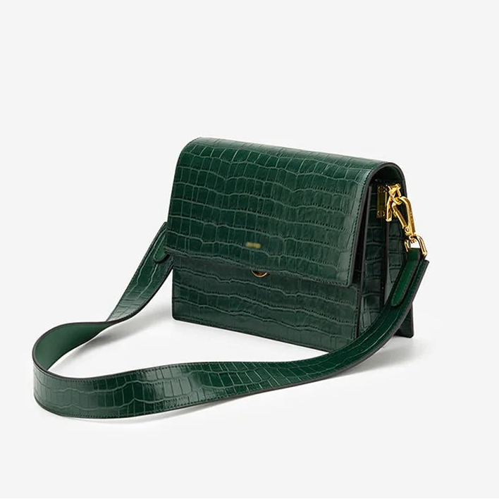 Croc-Effect Structured Flap Shoulder Bag for Women