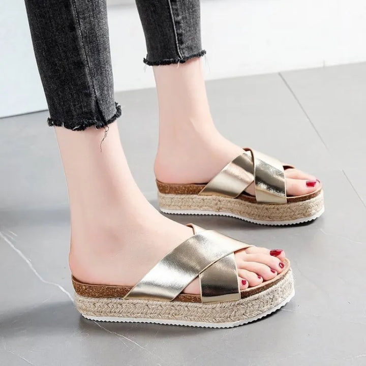 Platform Sandals for Women – Cross-Strap Rope-Wrapped Sole