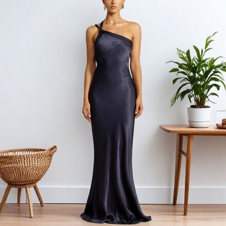 One Shoulder Maxi Dress | Thigh-High Split & Fluid Drape