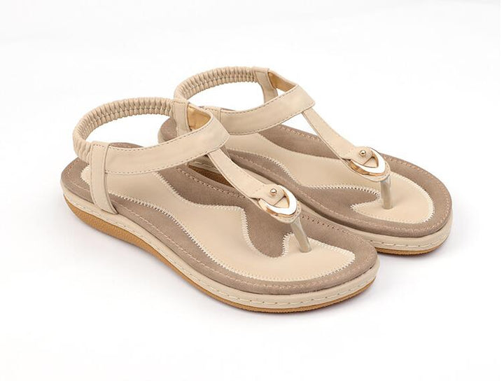 Women's Arch Support Flat Sandals Adjustable T-Strap – Massaging Footbed